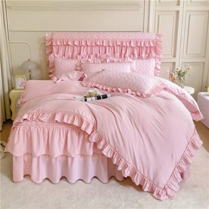 十个点 2024新款水洗棉磨毛夹棉纤缝床裙套件星辰系列-四件套 玉粉