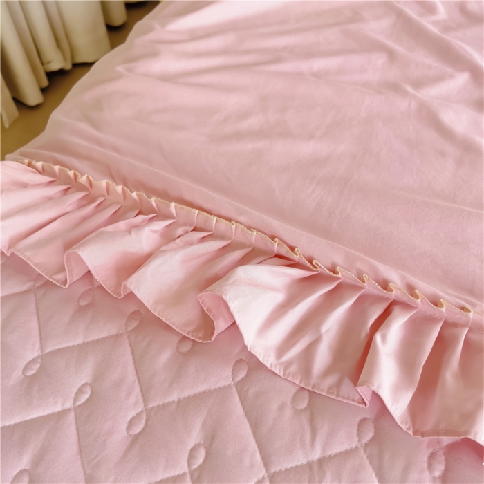 91家纺网 家纺一手货源 找家纺 十个点 2024新款水洗棉磨毛夹棉纤缝床裙套件星辰系列-四件套 玉粉