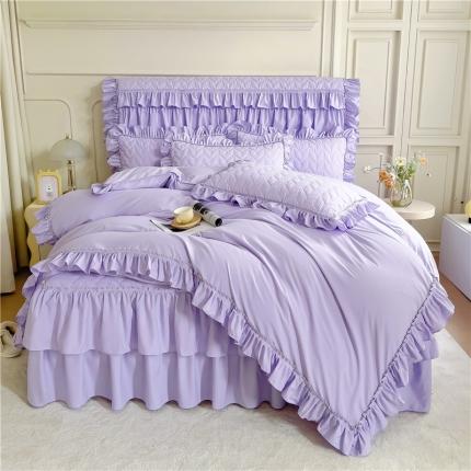 十个点 2024新款水洗棉磨毛夹棉纤缝床裙套件星辰系列-四件套 紫色