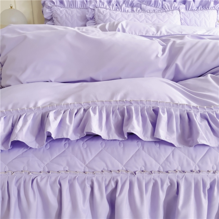 91家纺网 家纺一手货源 找家纺 十个点 2024新款水洗棉磨毛夹棉纤缝床裙套件星辰系列-四件套 紫色