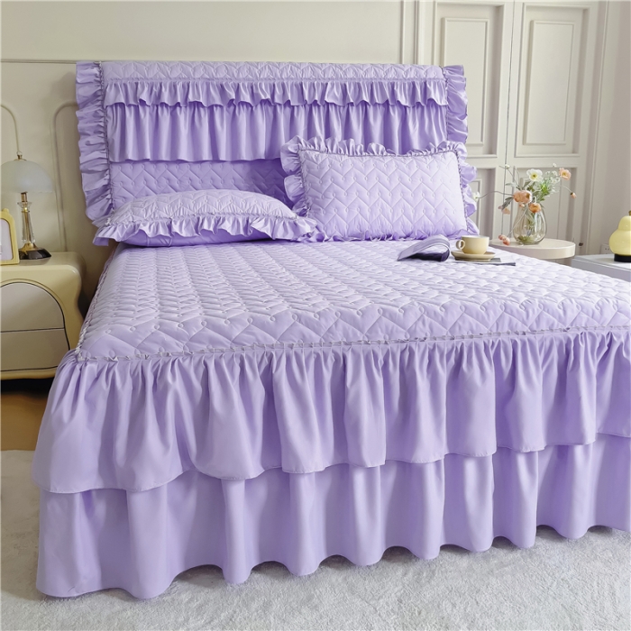 91家纺网 家纺一手货源 找家纺 十个点 2024新款水洗棉磨毛星辰单品套件系列单床裙 紫色