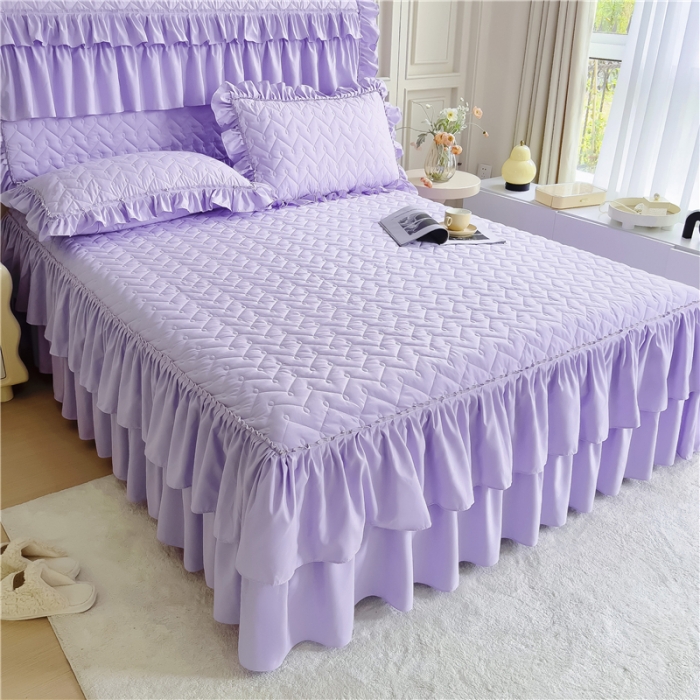 91家纺网 家纺一手货源 找家纺 十个点 2024新款水洗棉磨毛星辰单品套件系列单床裙 紫色