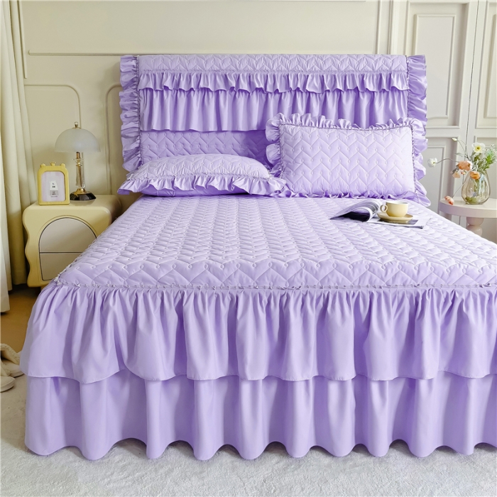 91家纺网 家纺一手货源 找家纺 十个点 2024新款水洗棉磨毛星辰单品套件系列单床裙 紫色