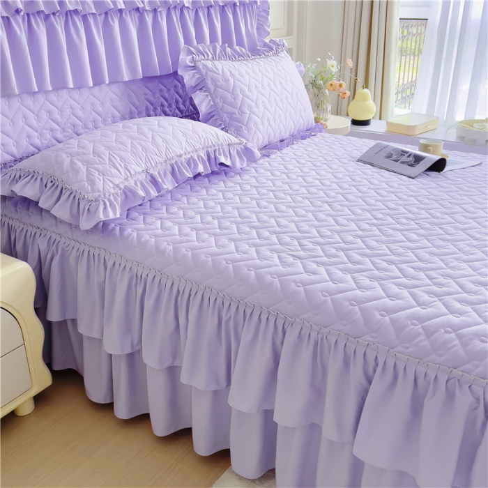 91家纺网 家纺一手货源 找家纺 十个点 2024新款水洗棉磨毛星辰单品套件系列单床裙 紫色