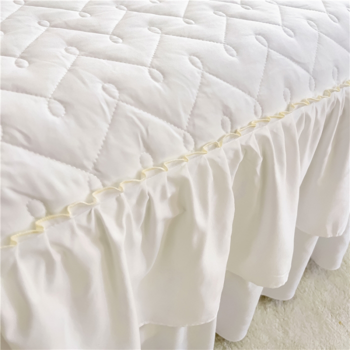 91家纺网 家纺一手货源 找家纺 十个点 2024新款水洗棉磨毛星辰单品套件系列单床裙 珠光白