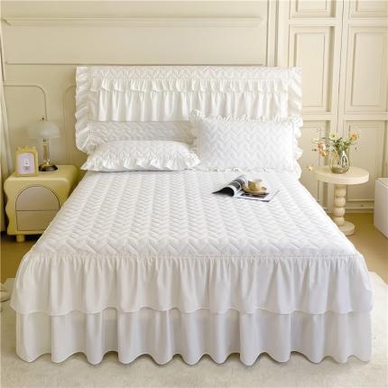 十个点 2024新款水洗棉磨毛星辰单品套件系列单床裙 珠光白