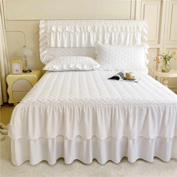 91家纺网 家纺一手货源 找家纺 十个点 2024新款水洗棉磨毛星辰单品套件系列单床裙 珠光白