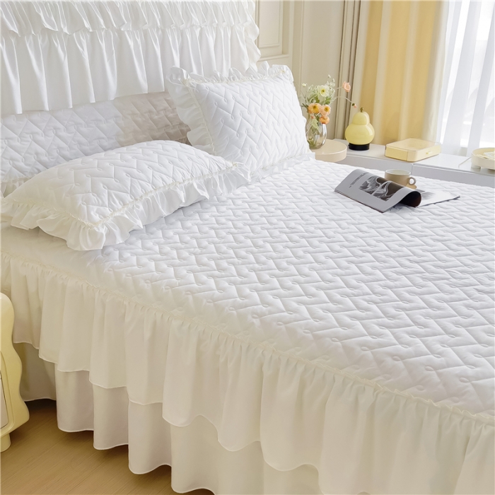 91家纺网 家纺一手货源 找家纺 十个点 2024新款水洗棉磨毛星辰单品套件系列单床裙 珠光白