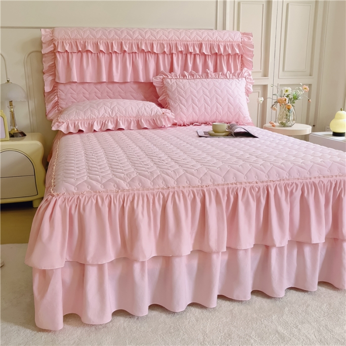 91家纺网 家纺一手货源 找家纺 十个点 2024新款水洗棉磨毛星辰单品套件系列单床裙 玉粉