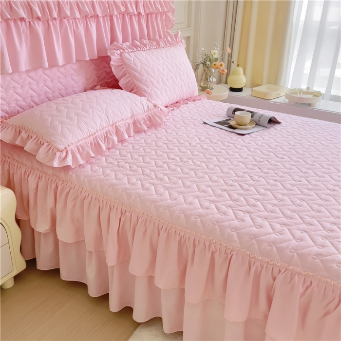 91家纺网 家纺一手货源 找家纺 十个点 2024新款水洗棉磨毛星辰单品套件系列单床裙 玉粉