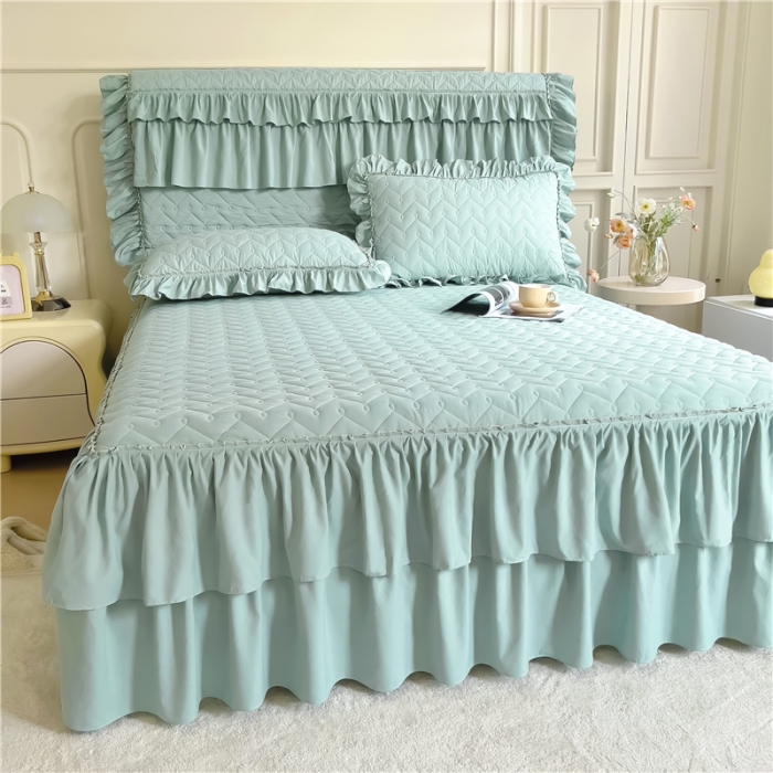 91家纺网 家纺一手货源 找家纺 十个点 2024新款水洗棉磨毛星辰单品套件系列单床裙 水兰