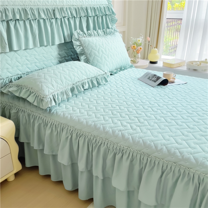 91家纺网 家纺一手货源 找家纺 十个点 2024新款水洗棉磨毛星辰单品套件系列单床裙 水兰