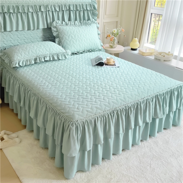 91家纺网 家纺一手货源 找家纺 十个点 2024新款水洗棉磨毛星辰单品套件系列单床裙 水兰