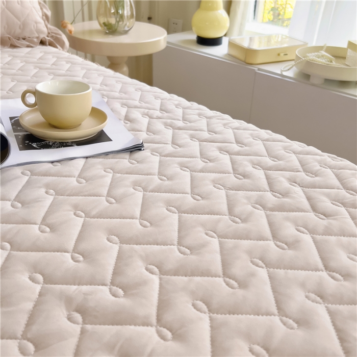 91家纺网 家纺一手货源 找家纺 十个点 2024新款水洗棉磨毛星辰单品套件系列单床裙 浅驼