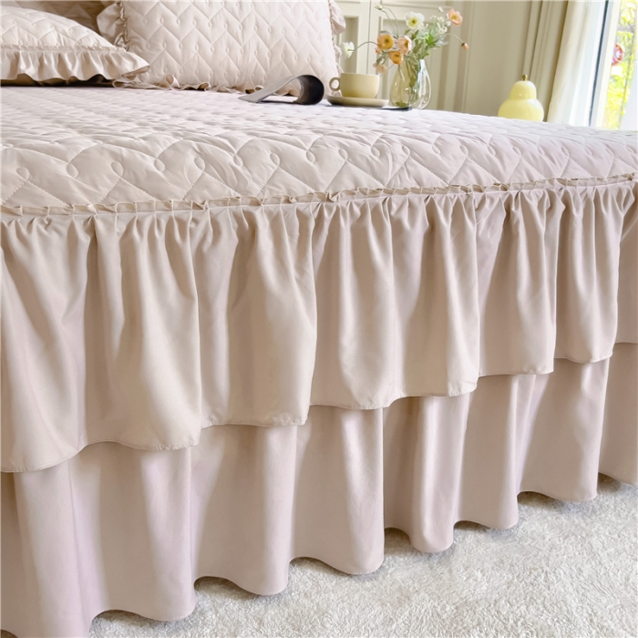 91家纺网 家纺一手货源 找家纺 十个点 2024新款水洗棉磨毛星辰单品套件系列单床裙 浅驼