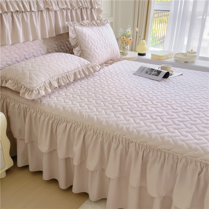 91家纺网 家纺一手货源 找家纺 十个点 2024新款水洗棉磨毛星辰单品套件系列单床裙 浅驼