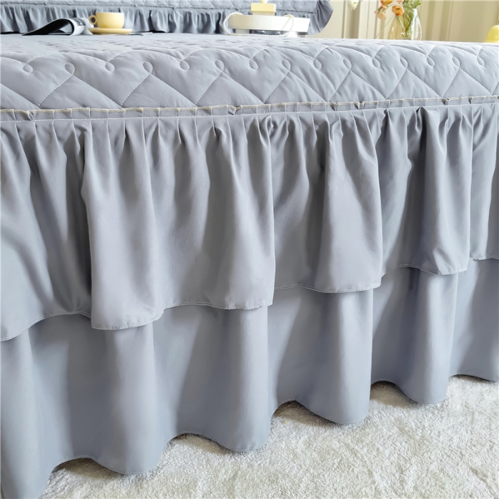 91家纺网 家纺一手货源 找家纺 十个点 2024新款水洗棉磨毛星辰单品套件系列单床裙 灰色