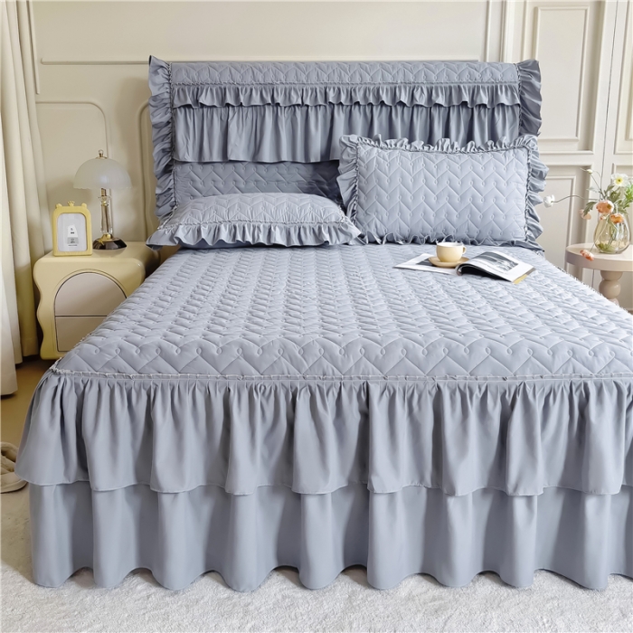 91家纺网 家纺一手货源 找家纺 十个点 2024新款水洗棉磨毛星辰单品套件系列单床裙 灰色