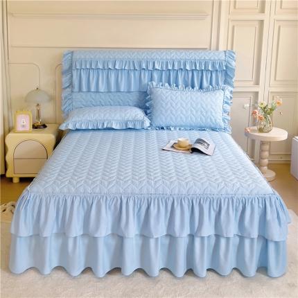 十个点 2024新款水洗棉磨毛星辰单品套件系列单床裙 湖蓝