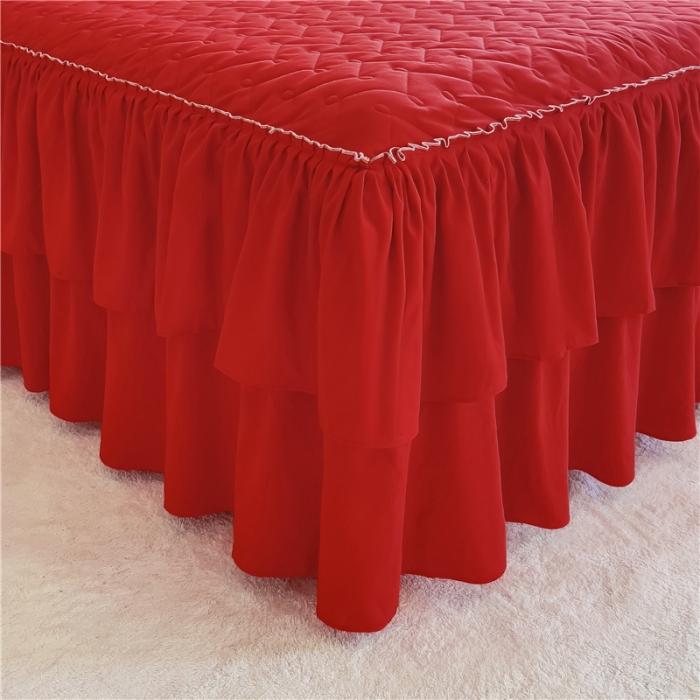 91家纺网 家纺一手货源 找家纺 十个点 2024新款水洗棉磨毛星辰单品套件系列单床裙 大红