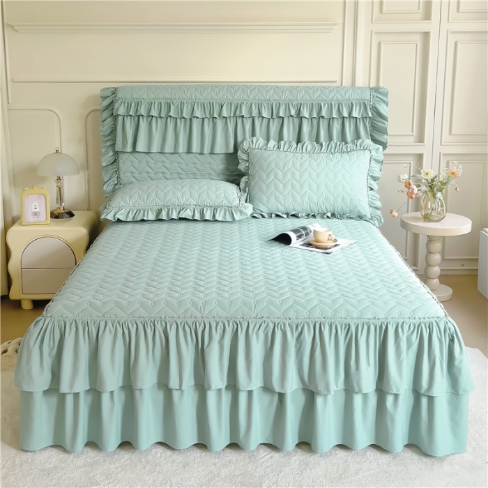 91家纺网 家纺一手货源 找家纺 十个点 2024新款水洗棉磨毛星辰单品套件系列单床裙 水兰