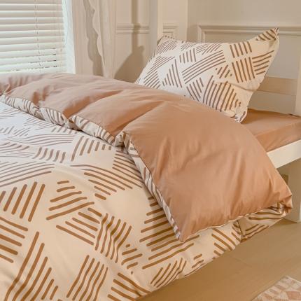 91家纺网 家纺一手货源 找家纺 金鑫汇 2023新款全棉宿舍印花三件套 简格-卡琪