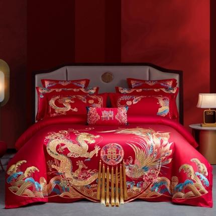 （总）尹黛尔 婚庆四件套大红色刺绣可配多件套床单款床盖款
