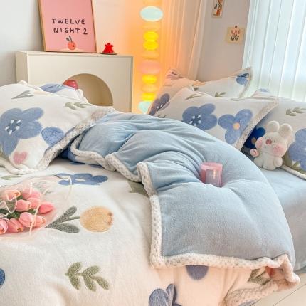 91家纺网 家纺一手货源 找家纺 （总）川悦生活 2023新款立体雪花绒宽边四件套