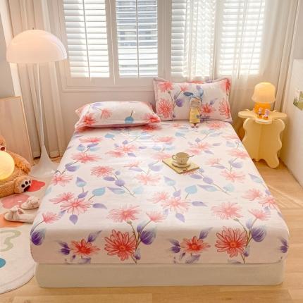 91家纺网 家纺一手货源 找家纺 欧邦 新款印花牛奶绒单品床笠 荷花待放