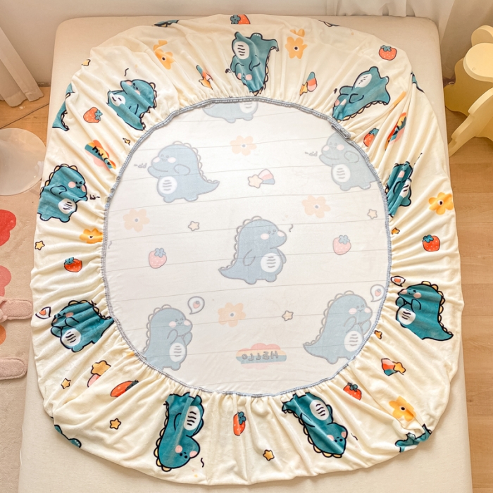 91家纺网 家纺一手货源 找家纺 欧邦 新款印花牛奶绒单品床笠 恐龙家族