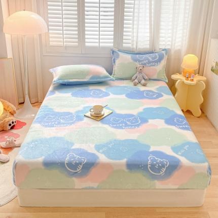 91家纺网 家纺一手货源 找家纺 欧邦 新款印花牛奶绒单品床笠 灵动