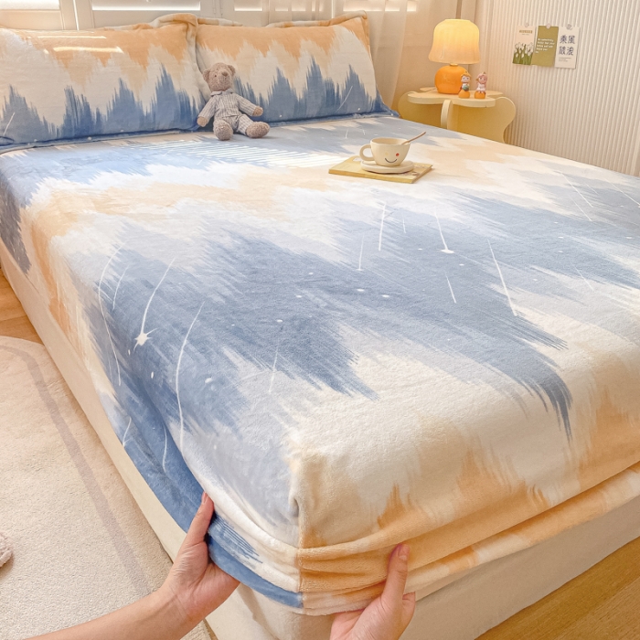 91家纺网 家纺一手货源 找家纺 欧邦 新款印花牛奶绒单品床笠 流星雨