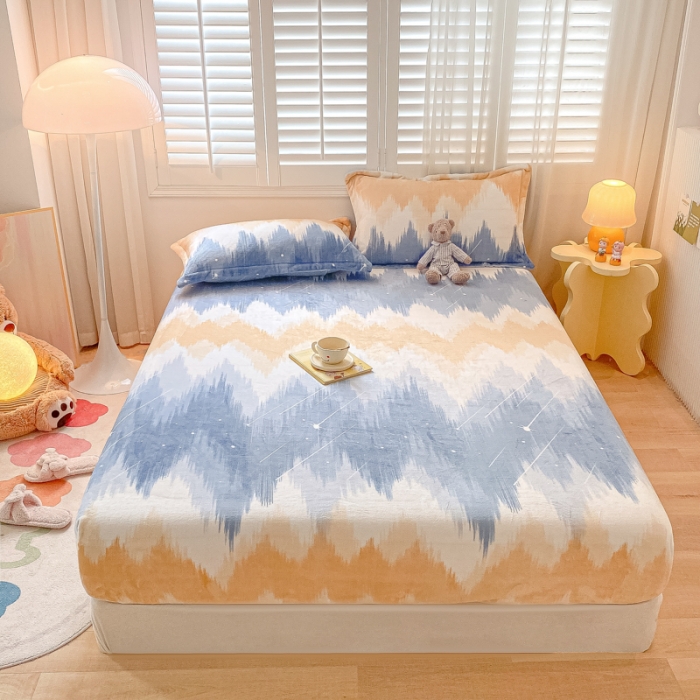 91家纺网 家纺一手货源 找家纺 欧邦 新款印花牛奶绒单品床笠 流星雨