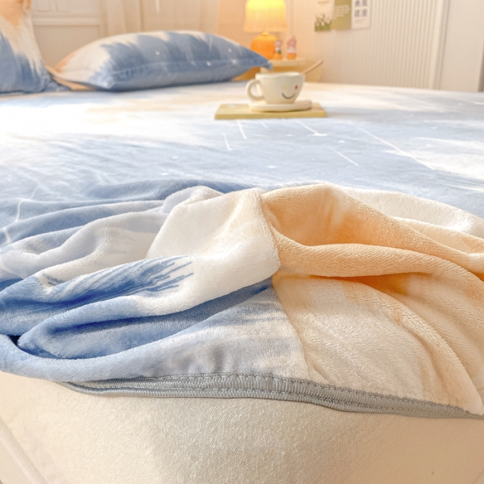 91家纺网 家纺一手货源 找家纺 欧邦 新款印花牛奶绒单品床笠 流星雨