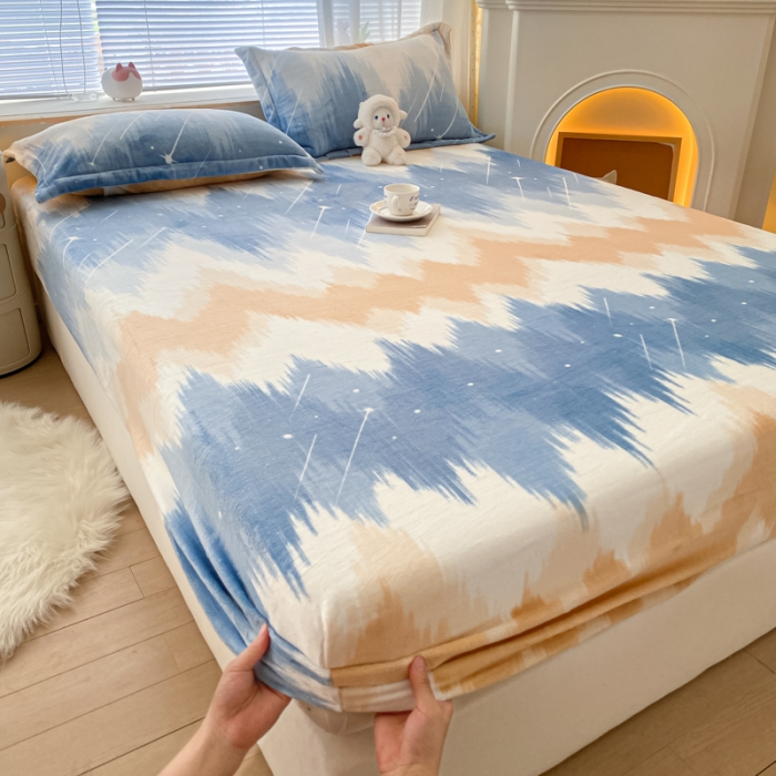 91家纺网 家纺一手货源 找家纺 欧邦 新款印花牛奶绒单品床笠 流星雨