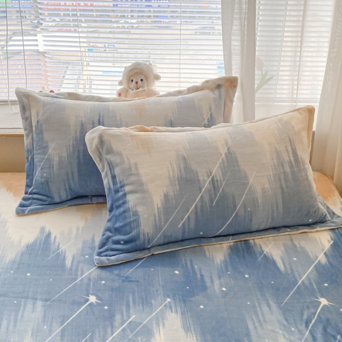 91家纺网 家纺一手货源 找家纺 欧邦 新款印花牛奶绒单品床笠 流星雨