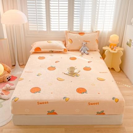 91家纺网 家纺一手货源 找家纺 欧邦 新款印花牛奶绒单品床笠 小橘子