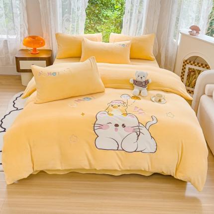 91家纺网 家纺一手货源 找家纺 （总）米瑞娜 2024新款贴布绣牛奶绒四件套