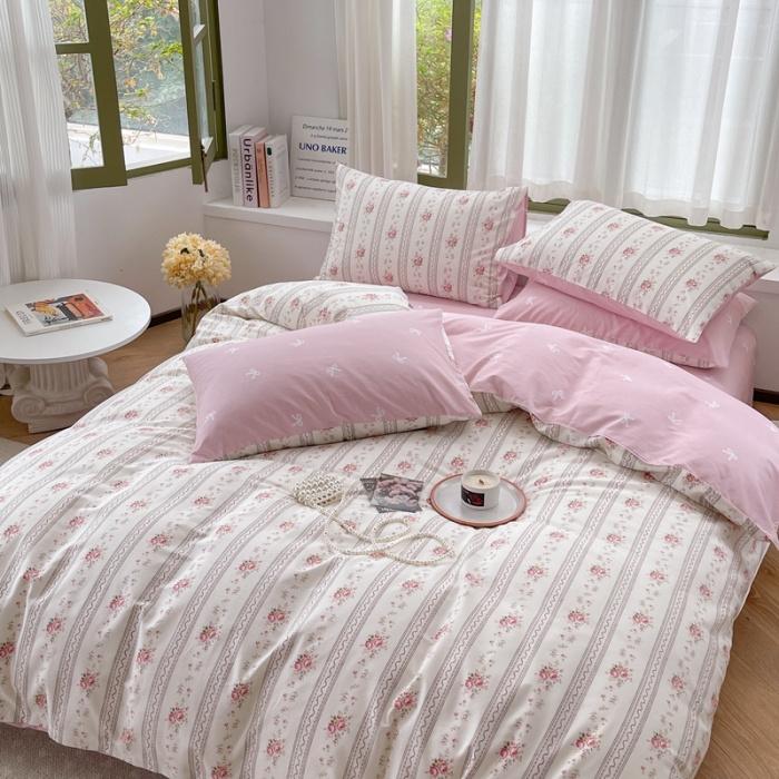 91家纺网 家纺一手货源 找家纺 时年 2023新款全棉印花优选系列四件套 淡粉佳人