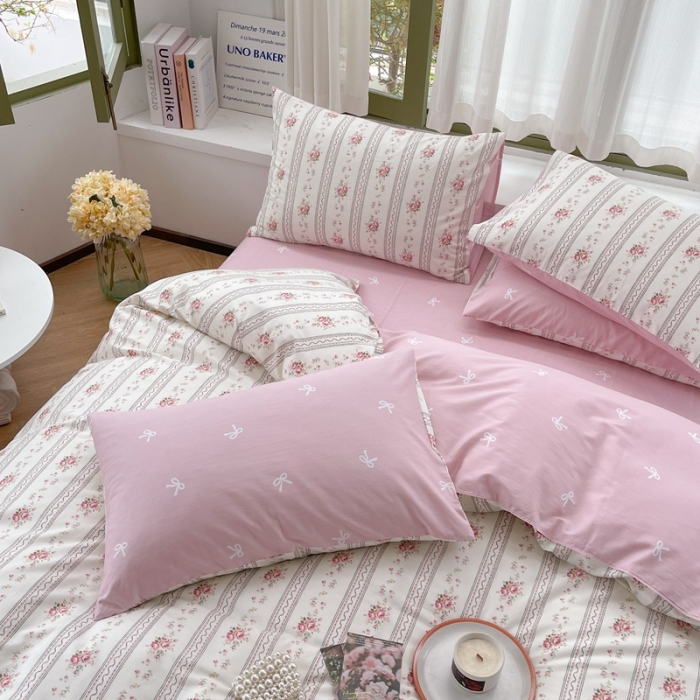 91家纺网 家纺一手货源 找家纺 时年 2023新款全棉印花优选系列四件套 淡粉佳人