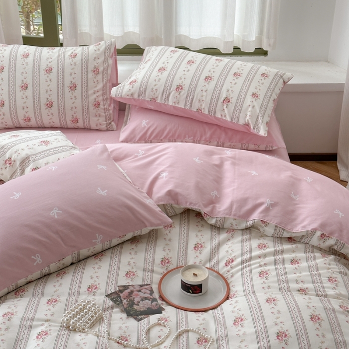 91家纺网 家纺一手货源 找家纺 时年 2023新款全棉印花优选系列四件套 淡粉佳人