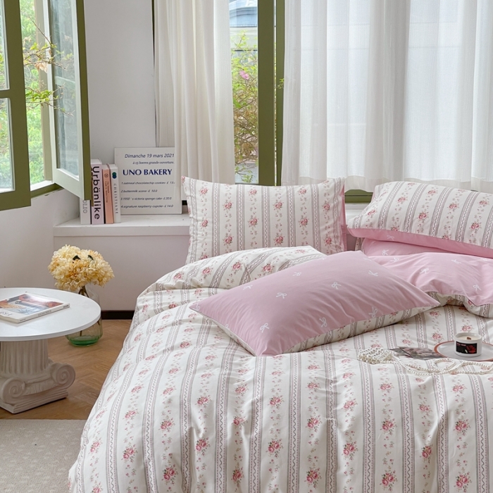 91家纺网 家纺一手货源 找家纺 时年 2023新款全棉印花优选系列四件套 淡粉佳人