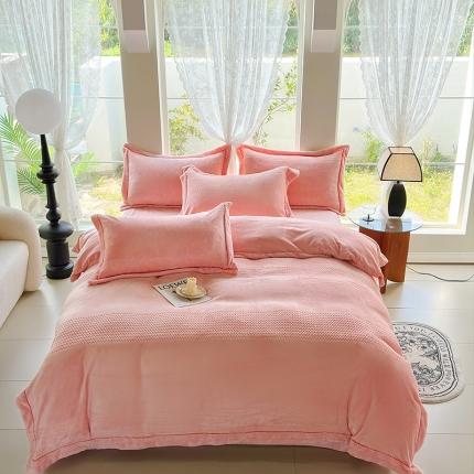 91家纺网 家纺一手货源 找家纺 舒梦琪 2024新款提花牛奶绒床单款四件套 粉色