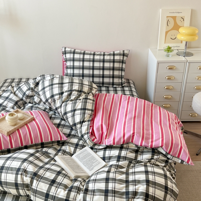 91家纺网 家纺一手货源 找家纺 时年 2023新款全棉印花优选系列四件套 简约黑格