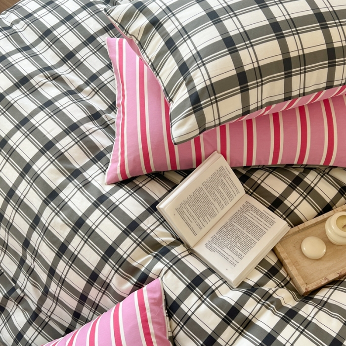 91家纺网 家纺一手货源 找家纺 时年 2023新款全棉印花优选系列四件套 简约黑格