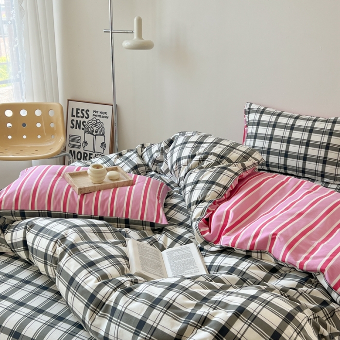 91家纺网 家纺一手货源 找家纺 时年 2023新款全棉印花优选系列四件套 简约黑格