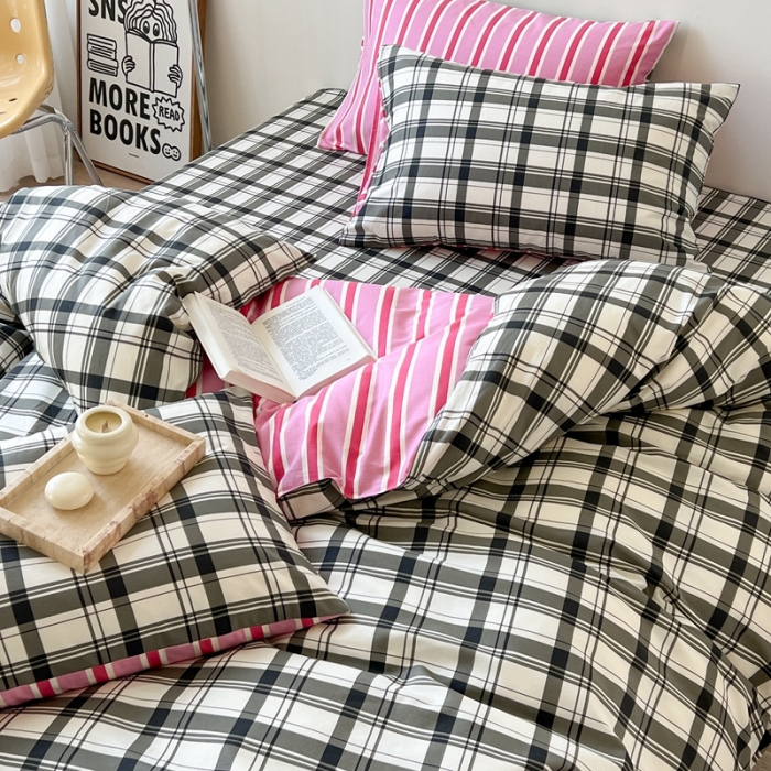 91家纺网 家纺一手货源 找家纺 时年 2023新款全棉印花优选系列四件套 简约黑格