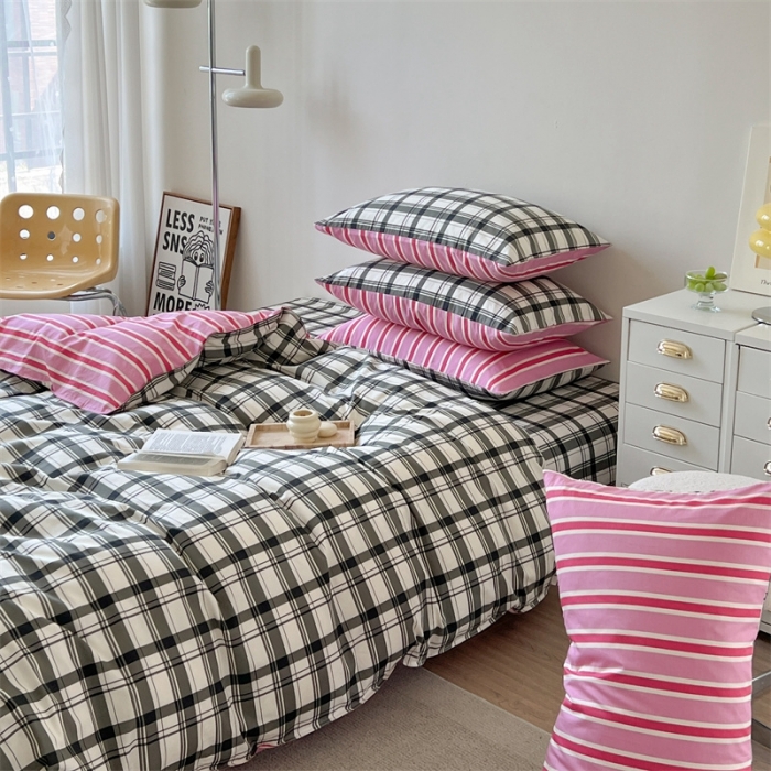 91家纺网 家纺一手货源 找家纺 时年 2023新款全棉印花优选系列四件套 简约黑格