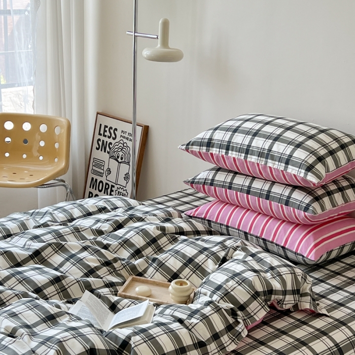 91家纺网 家纺一手货源 找家纺 时年 2023新款全棉印花优选系列四件套 简约黑格