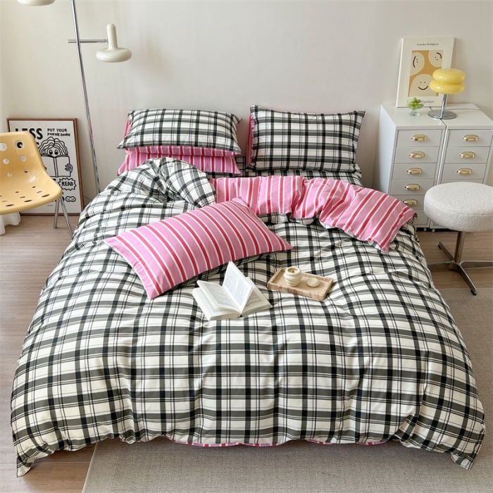 91家纺网 家纺一手货源 找家纺 时年 2023新款全棉印花优选系列四件套 简约黑格